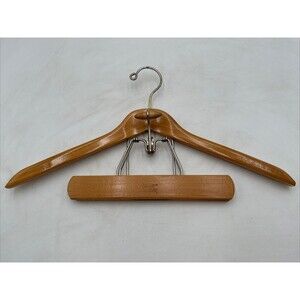 Vintage The Setwell 18" Solid Wood Suit Coat Clothes Hanger w/ Pant Clamp USA